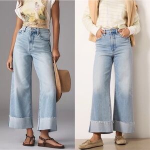 Anthropologie Light Wash Wide-Leg Cuffed Jeans